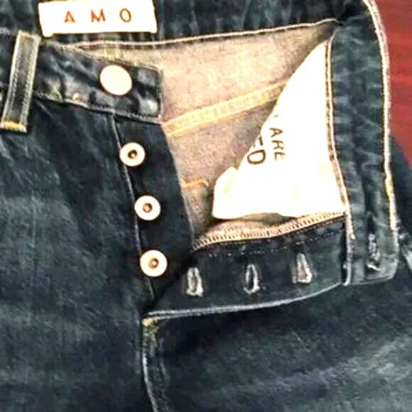 AMO Jeans BABE Button Fly Cropped Raw Hem Denim Blue Cotton Stretch Women's 26 - Picture 5 of 15